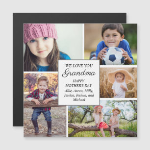 Carte Magnétique Joyeuse fête des Mères Grand-mère 5 Enfants Photo