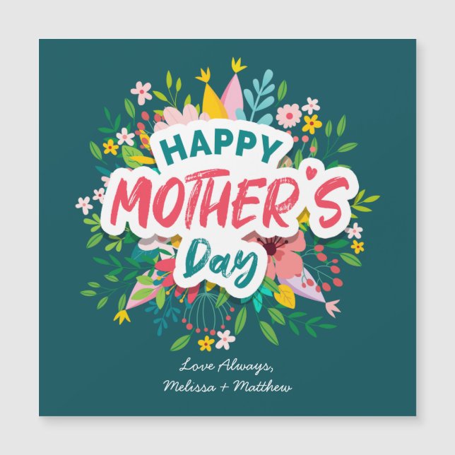 Carte Magnétique Joyeuse Fête des mères Moderne Floral Personnalisé (Devant)