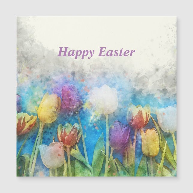 Carte Magnétique Joyeuses tulipes de Pâques (Devant)