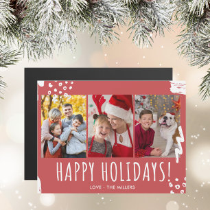 Carte Magnétique Joyeuses vacances Trois photos Noël de famille
