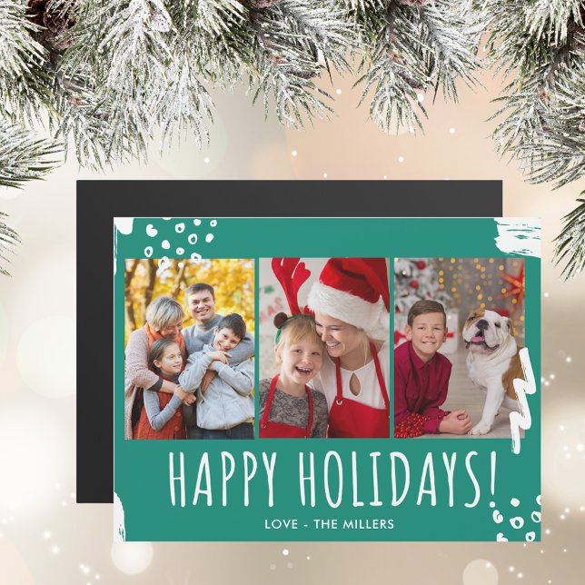 Carte Magnétique Joyeuses vacances Trois photos Noël de famille (Happy Holidays Three Photo Family Christmas Magnetic Card)