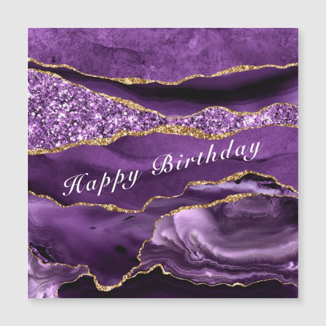 Carte Magnétique Joyeux anniversaire - Agate violet violet or (Devant)