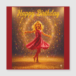 Carte Magnétique Joyeux Anniversaire avec jeune fille dansante et p