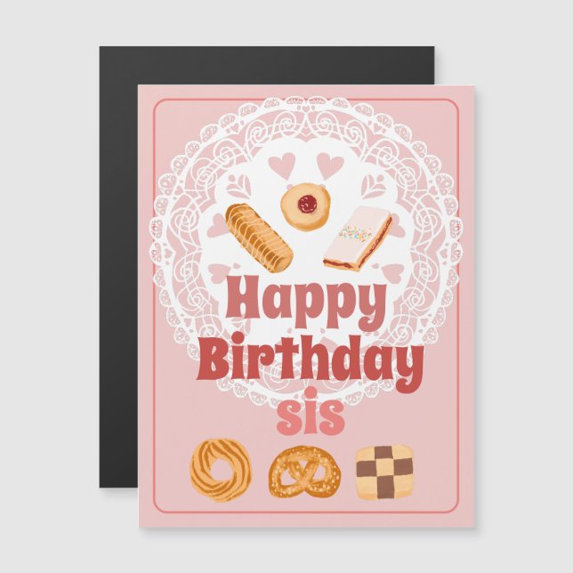 Carte Magnétique Joyeux Anniversaire sis aimant cookies danois (Devant / Derrière)