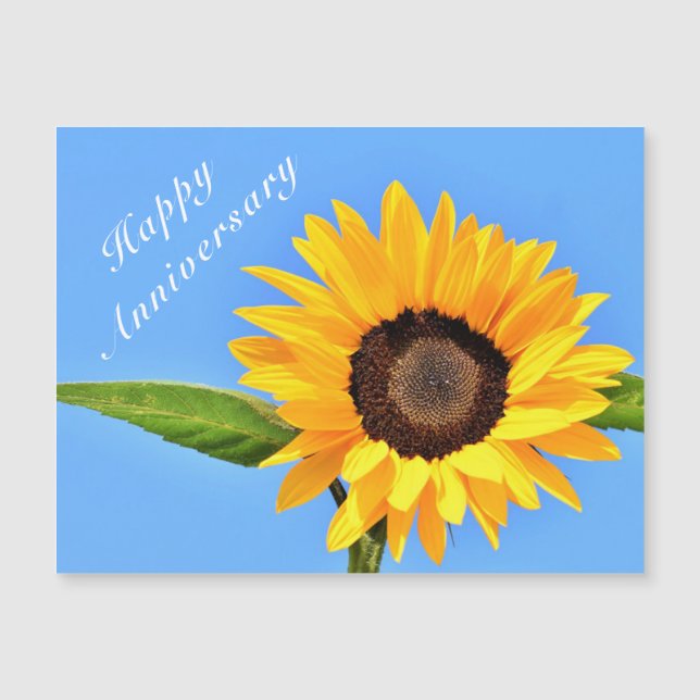 Carte Magnétique Joyeux anniversaire - Tournesol jaune sur le ciel  (Devant)
