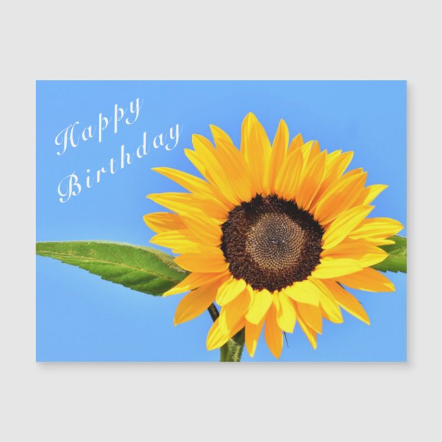 Carte Magnétique Joyeux anniversaire - Tournesol Jaune sur le ciel  (Devant)
