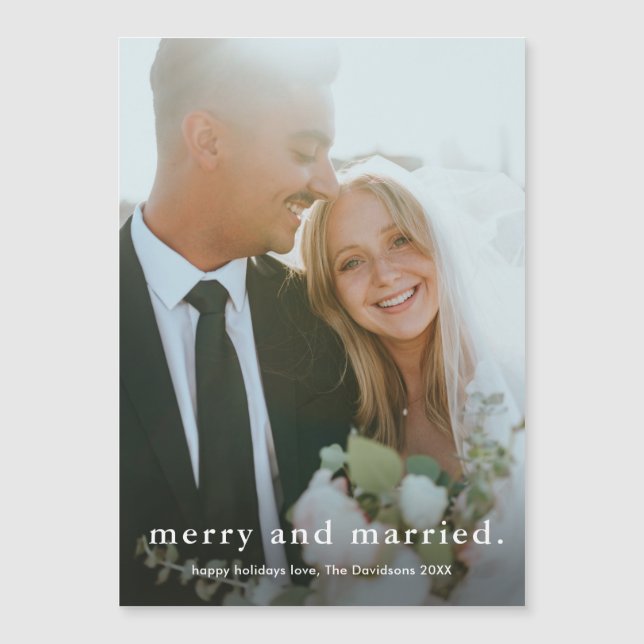 Carte Magnétique Joyeux et marié Simple Mariage Photo Noël (Devant)