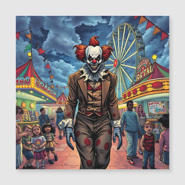 Carte Magnétique Joyeux Halloween | Clown éffrayant (Devant)