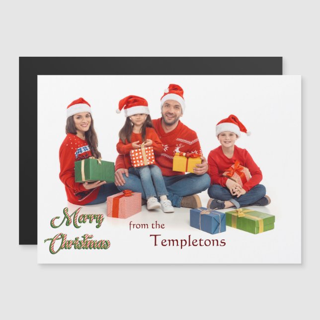 Carte Magnétique Joyeux Noël avec photo de famille (Devant / Derrière)