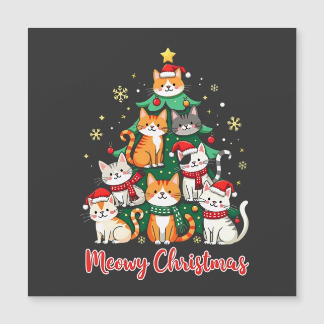 Carte Magnétique Joyeux Noël Chatmas drôle Kitten Arbre de Noël  (Devant)