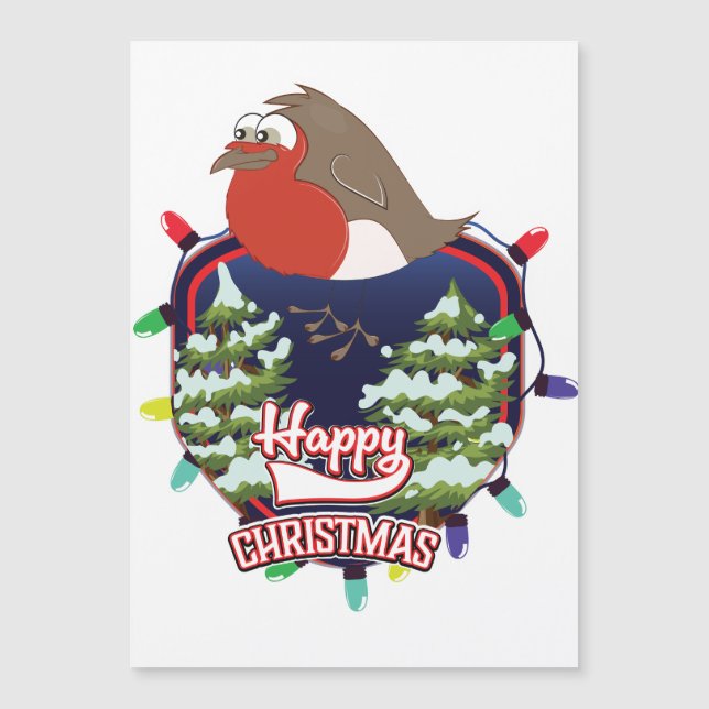 Carte Magnétique Joyeux Noël dessin animé Robin logo (Devant)