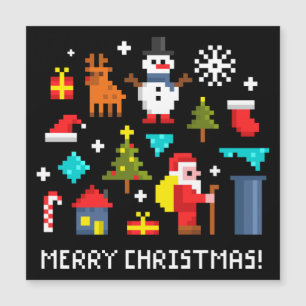 Carte Magnétique Joyeux Noël dessins animés pixelisés