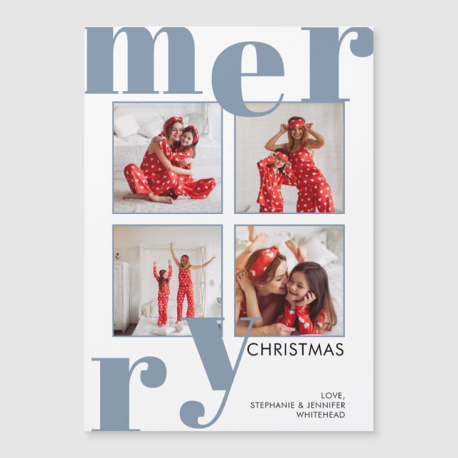 Carte Magnétique Joyeux Noël Dusty Blue Photo Collage (Devant)
