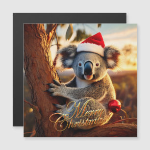 Carte Magnétique Joyeux Noël Koala assis dans un Eucalyptus