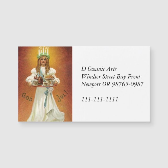 Carte Magnétique Joyeux Noël !  Lucia avec des friandises (Devant)