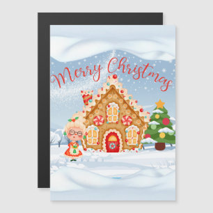 Carte Magnétique Joyeux Noël Maison en pain d'épices