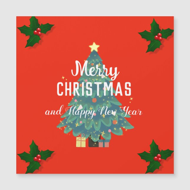 Carte Magnétique Joyeux Noël moderne et joyeux jour férié (Devant)