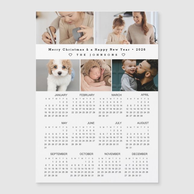 Carte Magnétique Joyeux Noël Nouvel an 2026 Calendrier Photos (Devant)