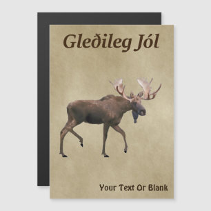 Carte Magnétique Joyeux Noël - Orignal sur vieux papier