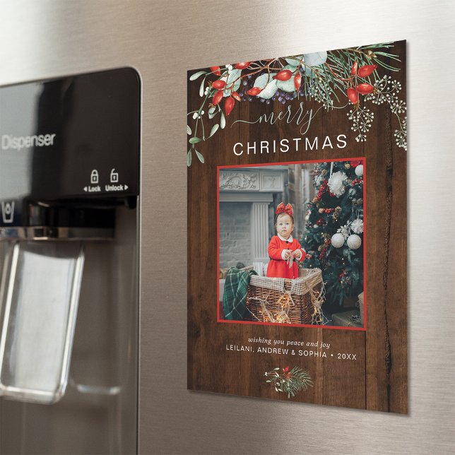 Carte Magnétique Joyeux Noël Photo Joyeux Joyeux Joyeux Joyeux Joye (You will love these beautiful Christmas cards! They feature botanical watercolor pine and berries.)