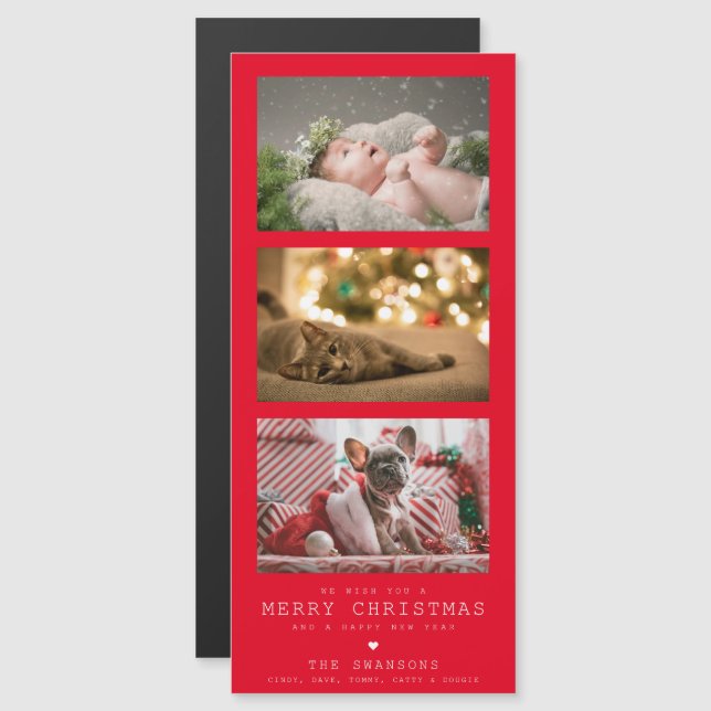 Carte Magnétique "Joyeux Noël" Photos de famille Animaux de compagn (Devant / Derrière)