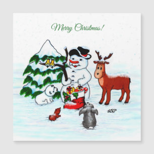 Carte Magnétique Joyeux Noël ! Snowman avec amis