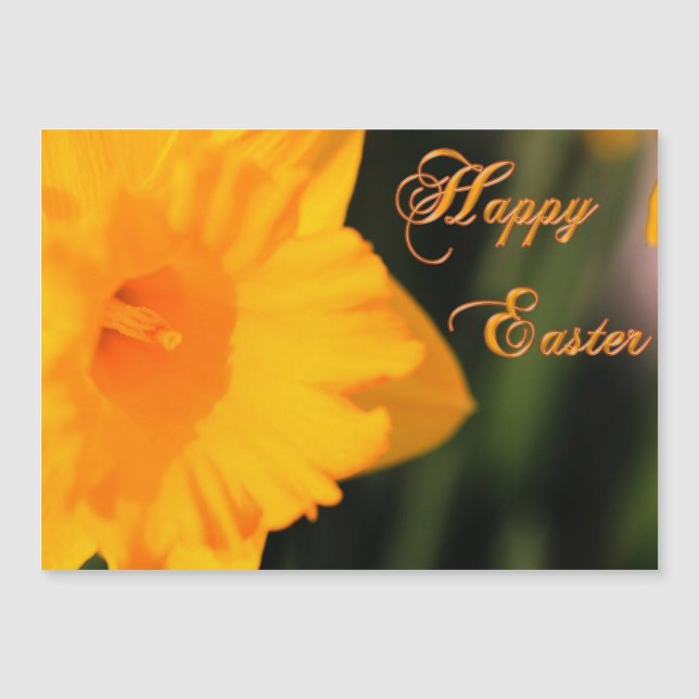 Carte Magnétique Joyeux Pâques Jaune Printemps Daffodil Fleur (Devant)