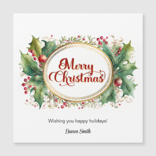 Carte Magnétique Joyeux script de Noël personnalisé dans cadre Flor