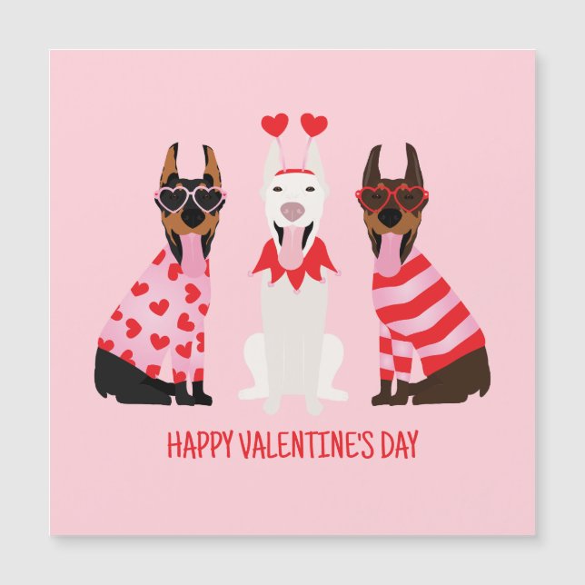 Carte Magnétique Joyeux Valentines Day Chiens Dobermann (Devant)