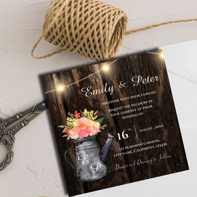 Carte Magnétique Jus de bois rustique Mariage d'aquarelle orange (Rustic Wood Jug Orange Watercolor Floral Wedding Invitation)