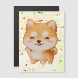 Carte Magnétique Kawaii Smiling Cartoon Style Shiba Inu