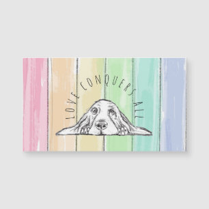 Carte Magnétique l'amour conquiert tout chien arc-en-ciel basset ho