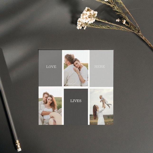 Carte Magnétique L'amour vit ici | Cadeau Famille Trois Photo (Créateur téléchargé)
