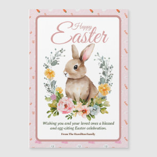 Carte Magnétique Lapin de Pâques à l'aquarelle avec couronne floral