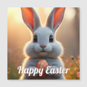 Carte Magnétique Lapin de Pâques heureux dans la magie du printemps