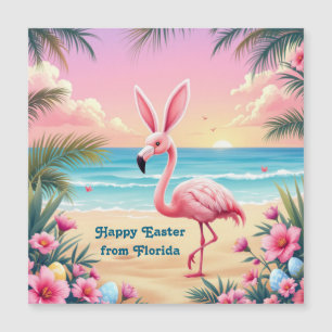 Carte Magnétique Lapin flamant rose pour la fête de Pâques