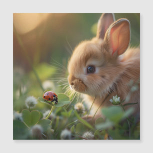 Carte Magnétique Lapin mignon et coccinelle dans le champ vert