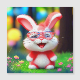 Carte Magnétique Lapin rouge portant des lunettes américaines-44224