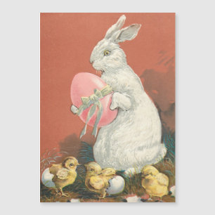 Carte Magnétique Lapin vintage avec Oeufs de Pâques et Poussins
