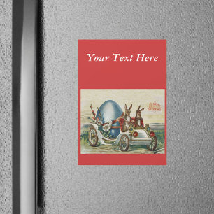 Carte Magnétique Lapins de Pâques Fleurs Voiture Œuf Vintage