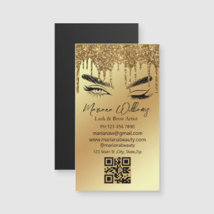 Carte Magnétique lash and brow qr code golden business aimant
