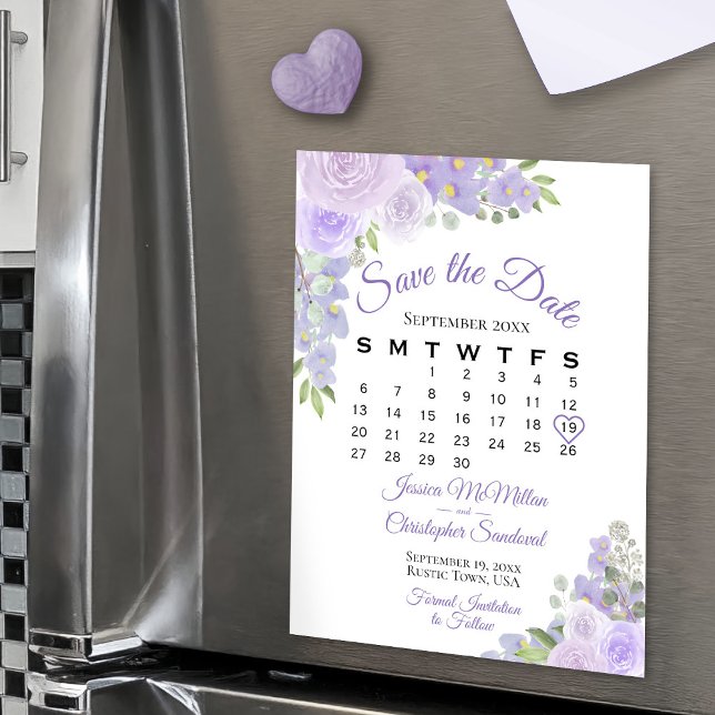 Carte Magnétique Lavender Boho Floral Enregistrer la date Calendrie (Magnetic for Easy Display!)