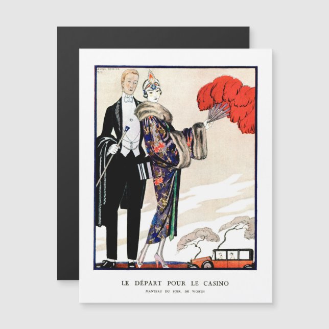 Carte Magnétique Le départ pour le casino par George Barbier (Devant / Derrière)