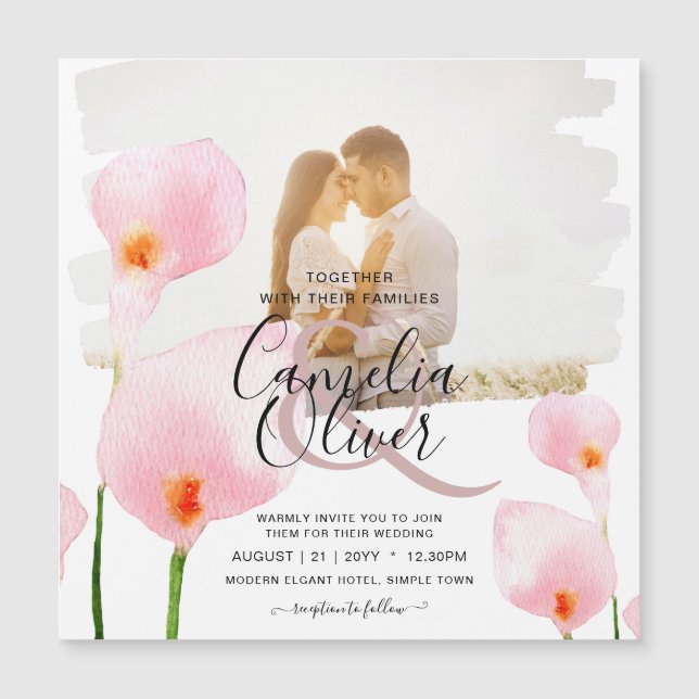 Carte Magnétique LeahG Rose Calla Lily PHOTO Overlay Mariage Invite (Devant)