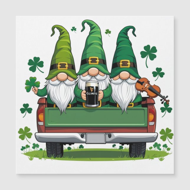 Carte Magnétique Leprechaun trèfle musique irlandaise  (Devant)
