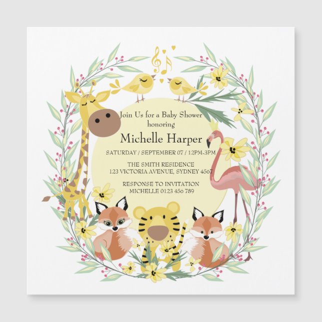 Carte Magnétique Les animaux de la jungle baby shower garçon ou fil (Devant)