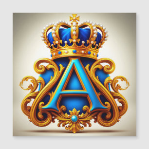 Carte Magnétique Lettre A dorée ornée avec cadre de couronne