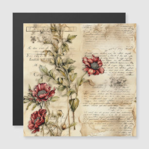 Carte Magnétique Lettre d'amour sur parchemin vintage avec fleurs (