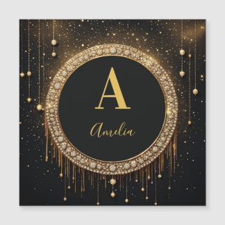 Carte Magnétique Lettre de monogramme personnalisée avec paillettes