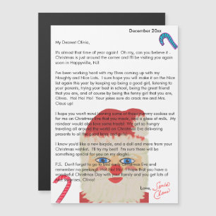 Carte Magnétique Lettre de Père Noël Cannes de Bonbon Nom de l'enfa